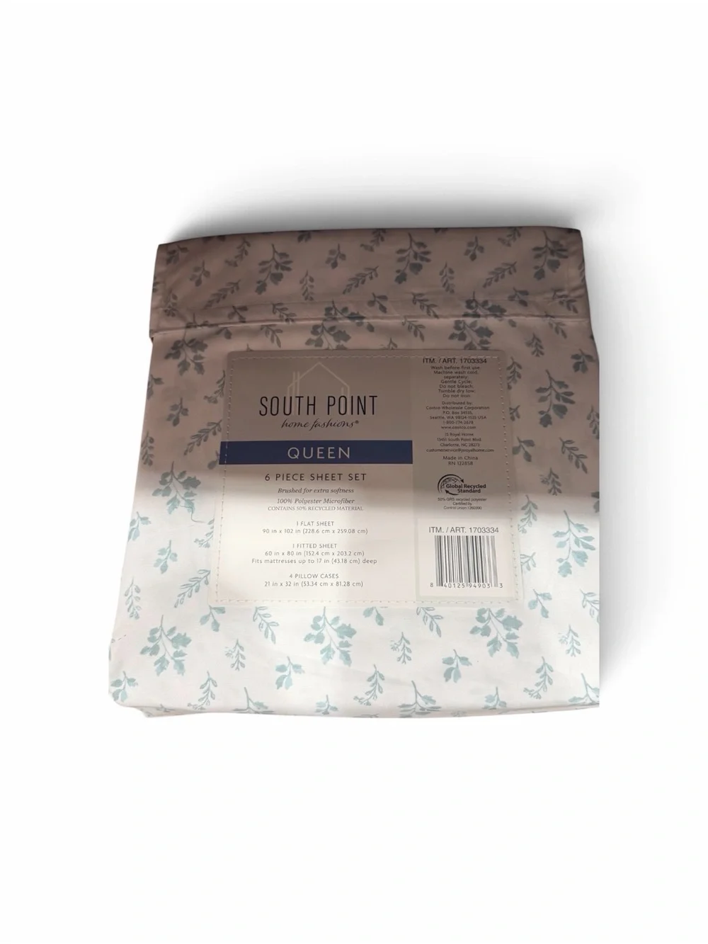 South Point Queen 6-Piece Sheet Set in Soft Blue Floral on Cream